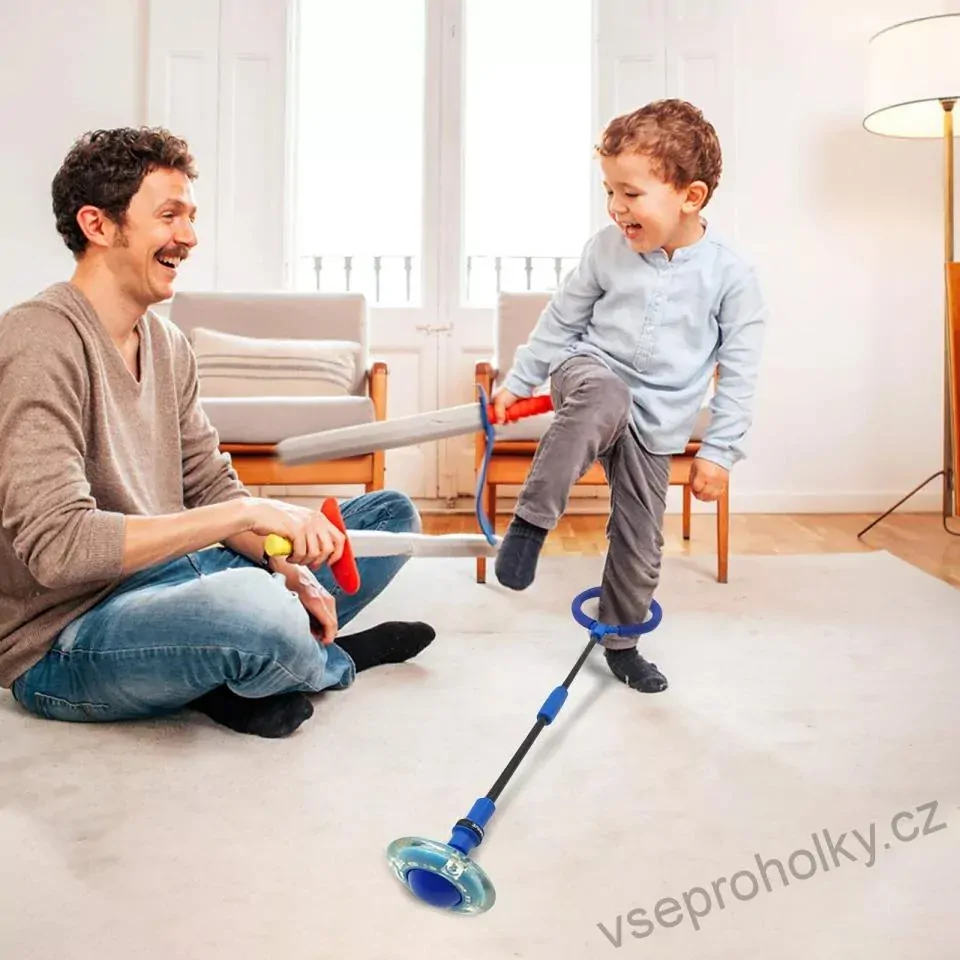 Blikající skákací míč na laně / venkovní LED hračka - žlutý