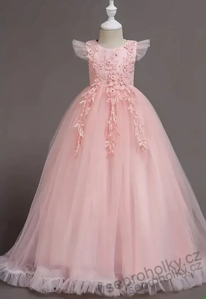 Šaty dětské dlouhé slavnostní růžové Rosa princeznovské luxusní