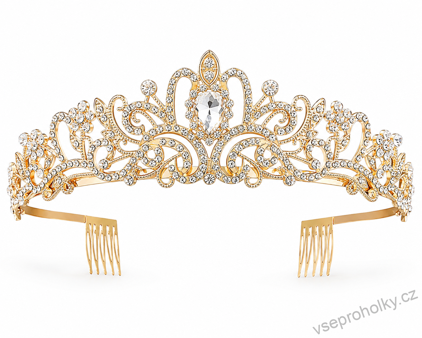 Princeznovská korunka s kamínky - TIÁRA do vlasů QUEEN - Zlatá