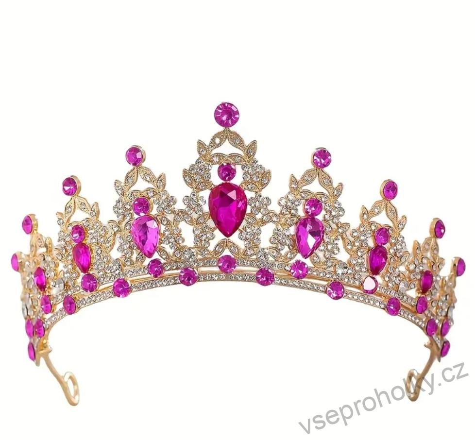 Luxusní zlatá korunka s růžovými kamínky – princezna Růženka