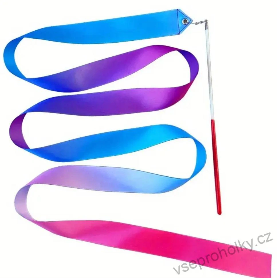 Růžovo-modrofialová gymnastická stuha s rukojetí