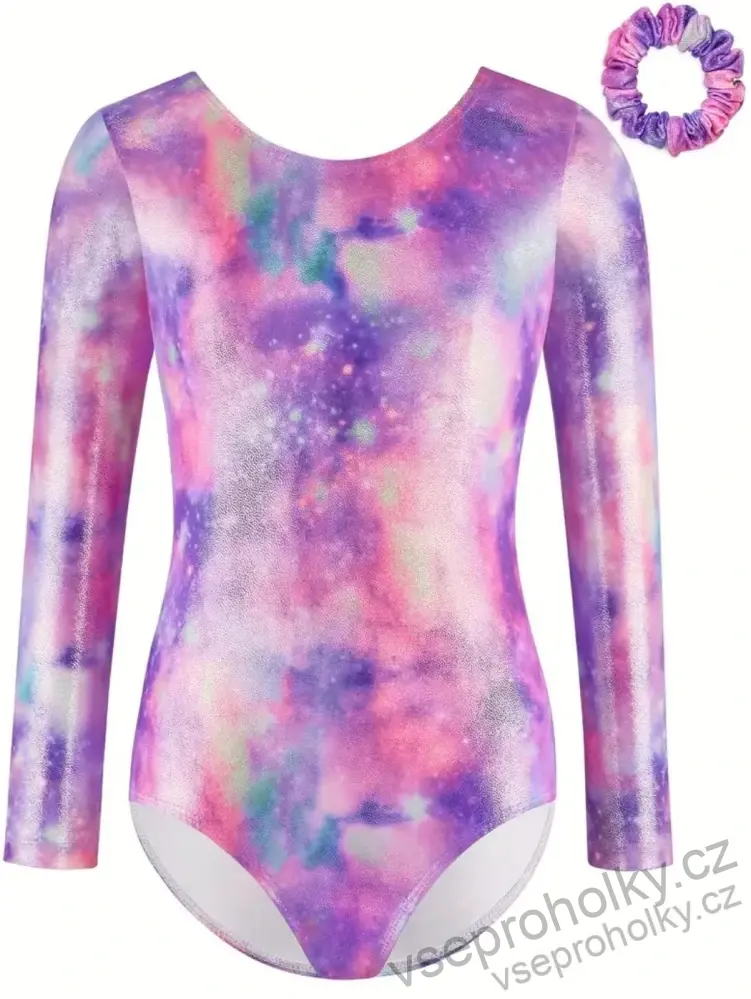 Dívčí gymnastický dres s dlouhým rukávem, gumička
