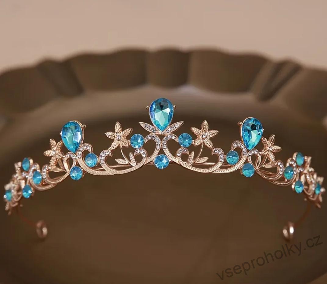 Jemná princeznovská korunka Elza s modrými kamínky