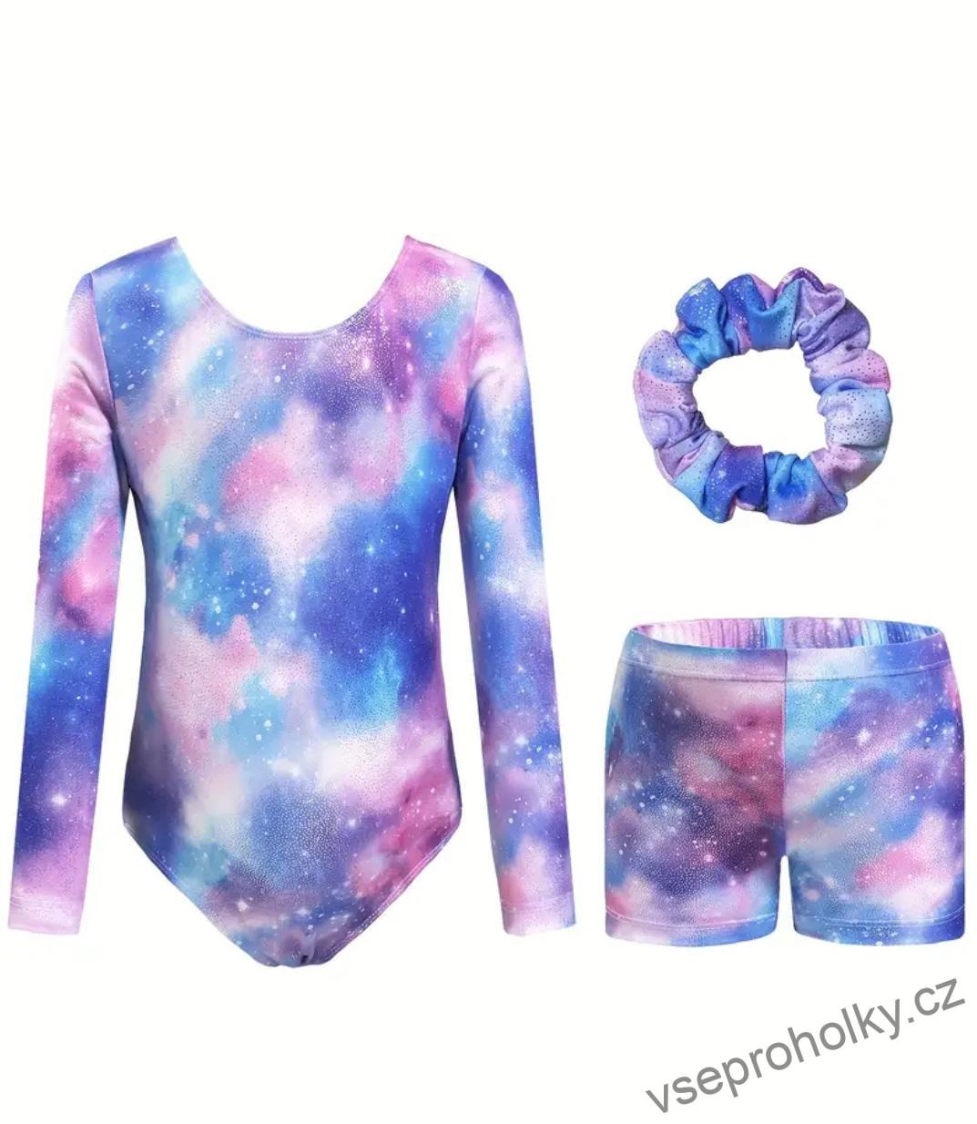 Dívčí gymnastický dres s dlouhým rukávem a kraťasy, gumička