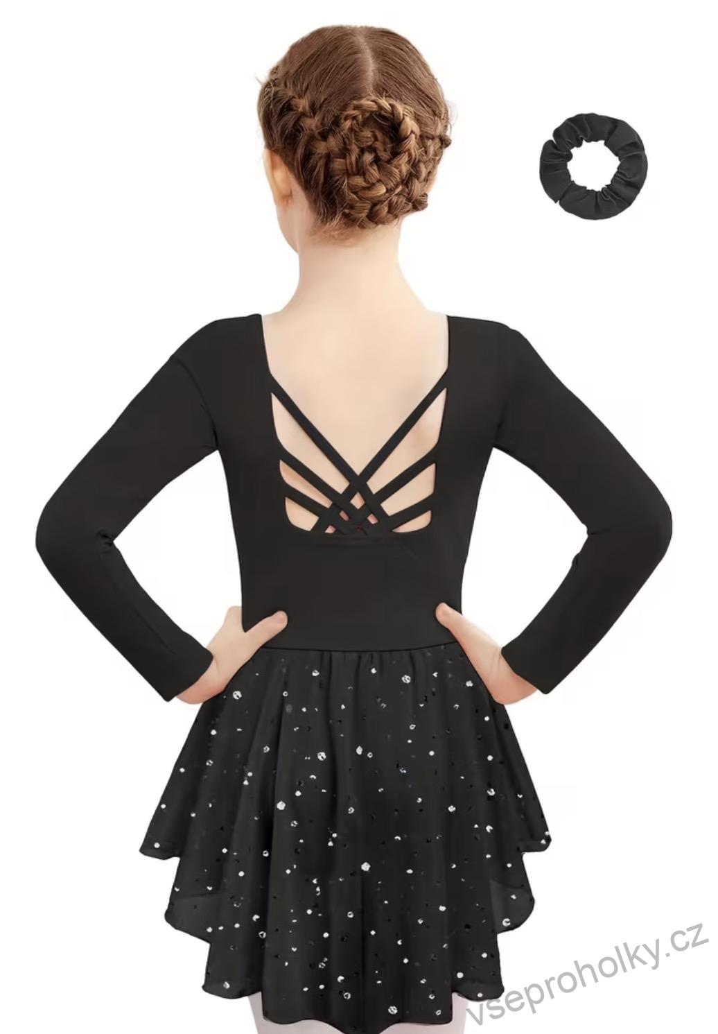 Divčí černý baletní dres se třpytivou sukýnkou