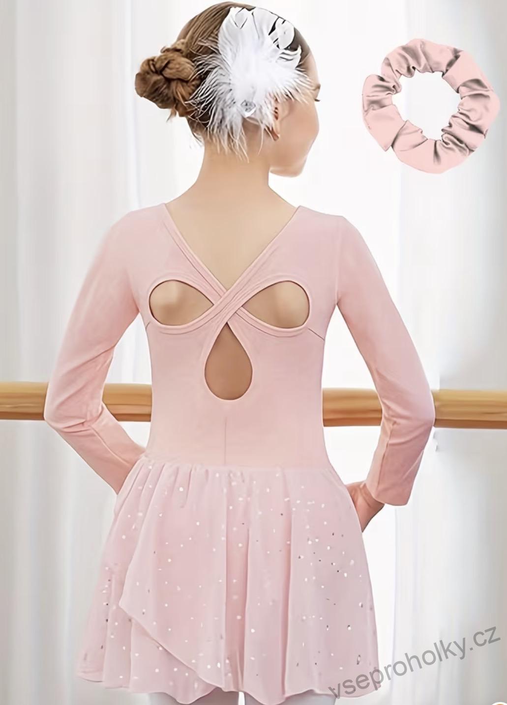 Dívčí baletní dres se třpytivou sukýnkou – růžový