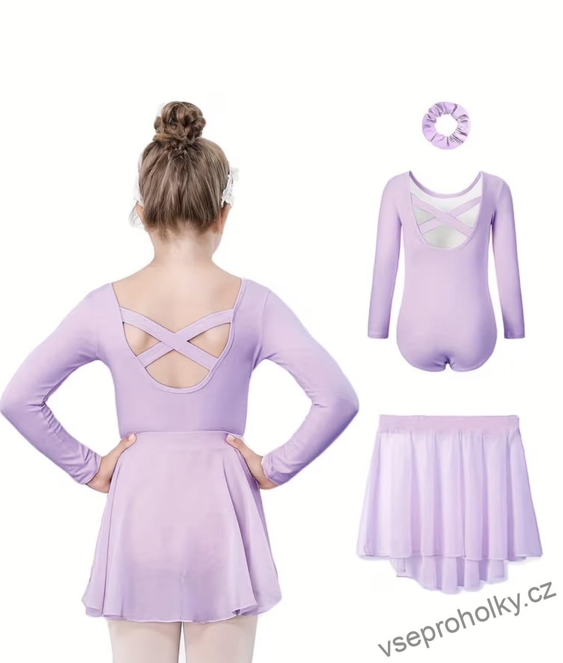 Dívčí baletní set lila – trikot, šifonová sukně a gumička do vlasů