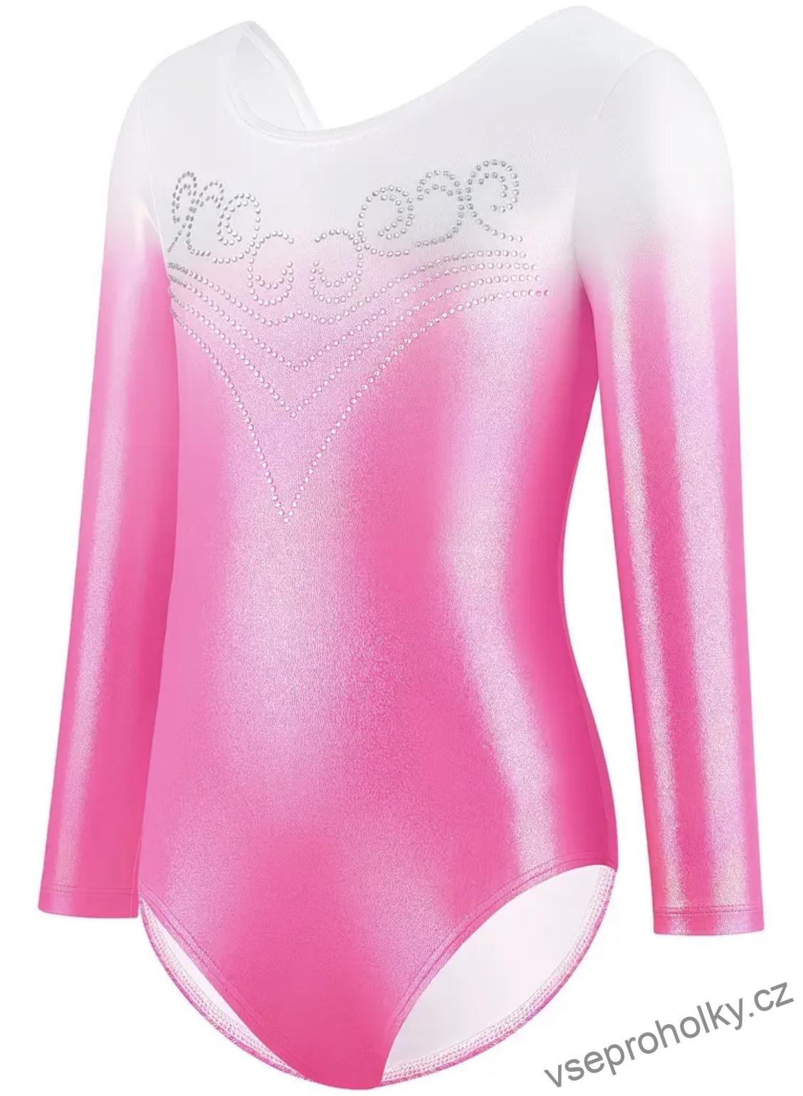 Růžový zdobený gymnastický dres s dlouhým rukávem