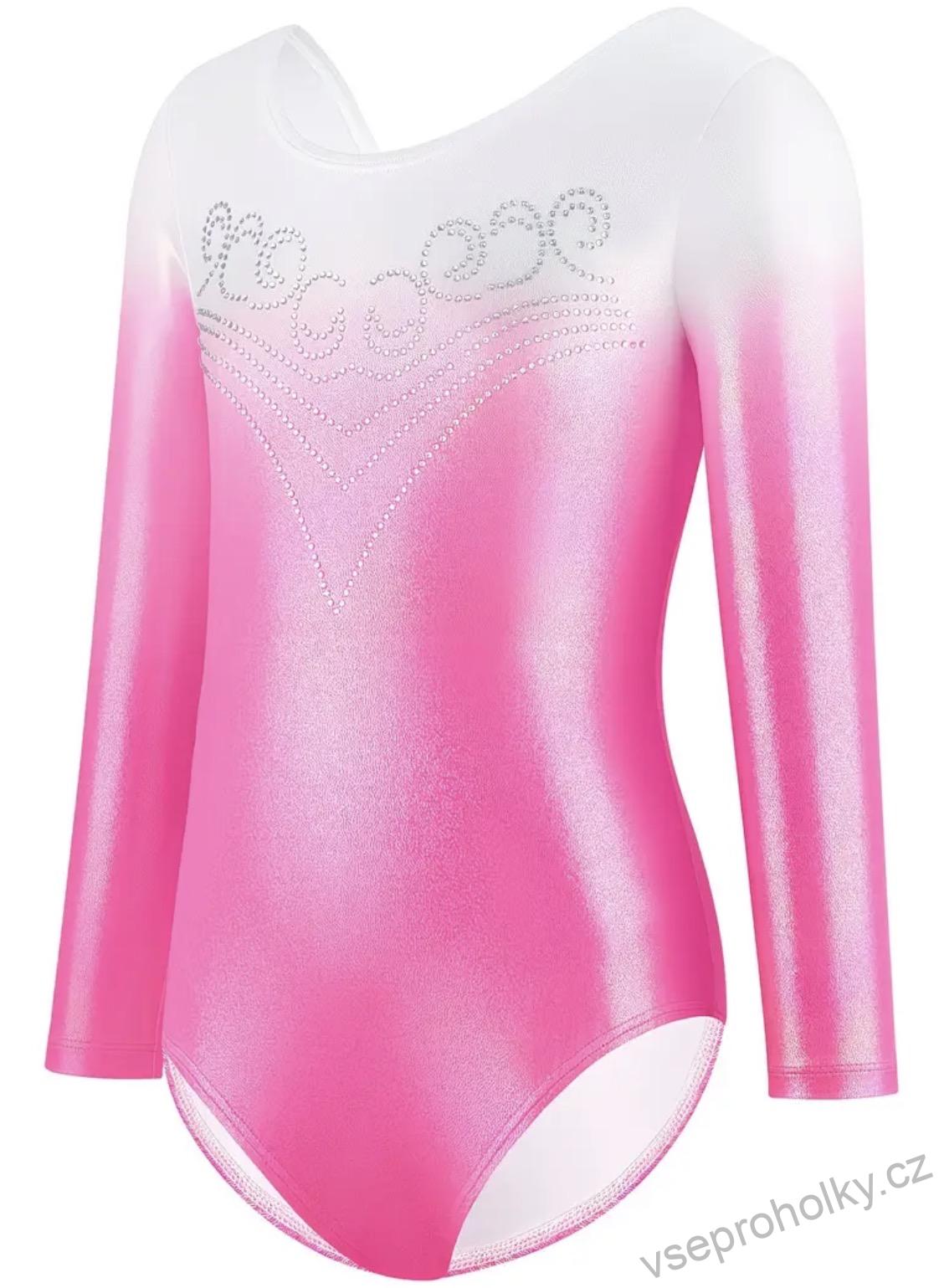Růžový zdobený gymnastický dres s dlouhým rukávem