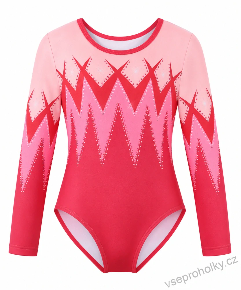 Dívčí gymnastický dres s dlouhým rukávem černo-růžový