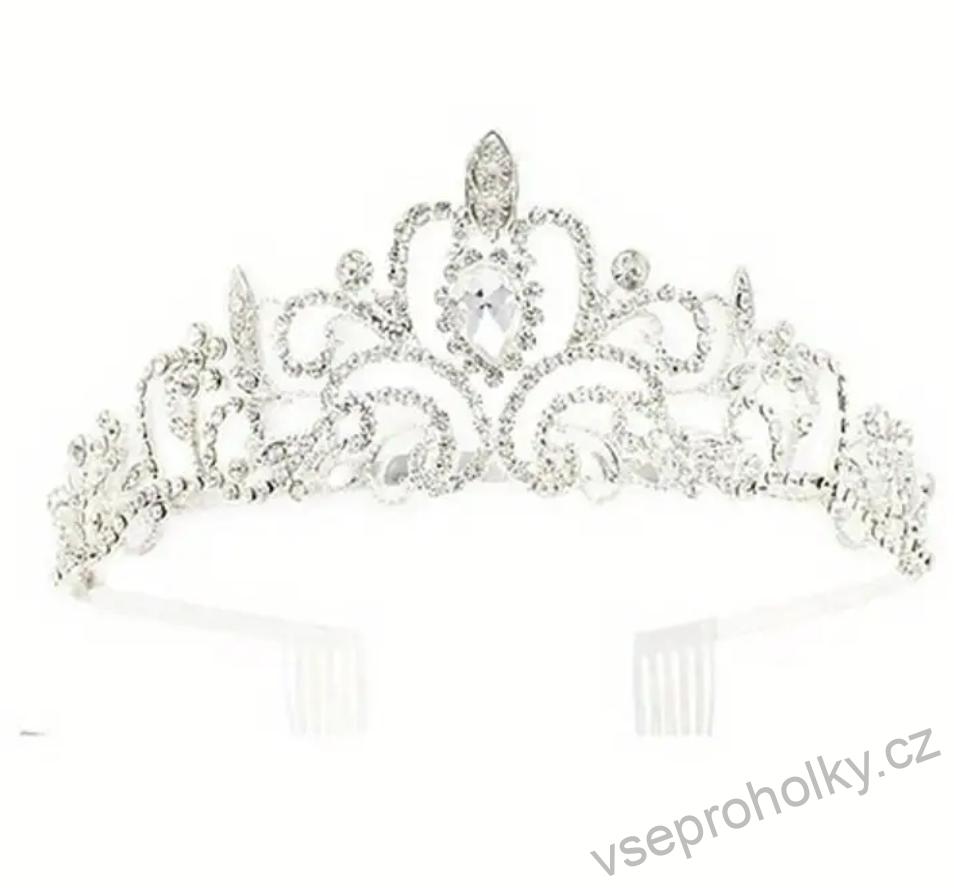Princeznovská korunka s kamínky - TIÁRA do vlasů QUEEN - Zlatá