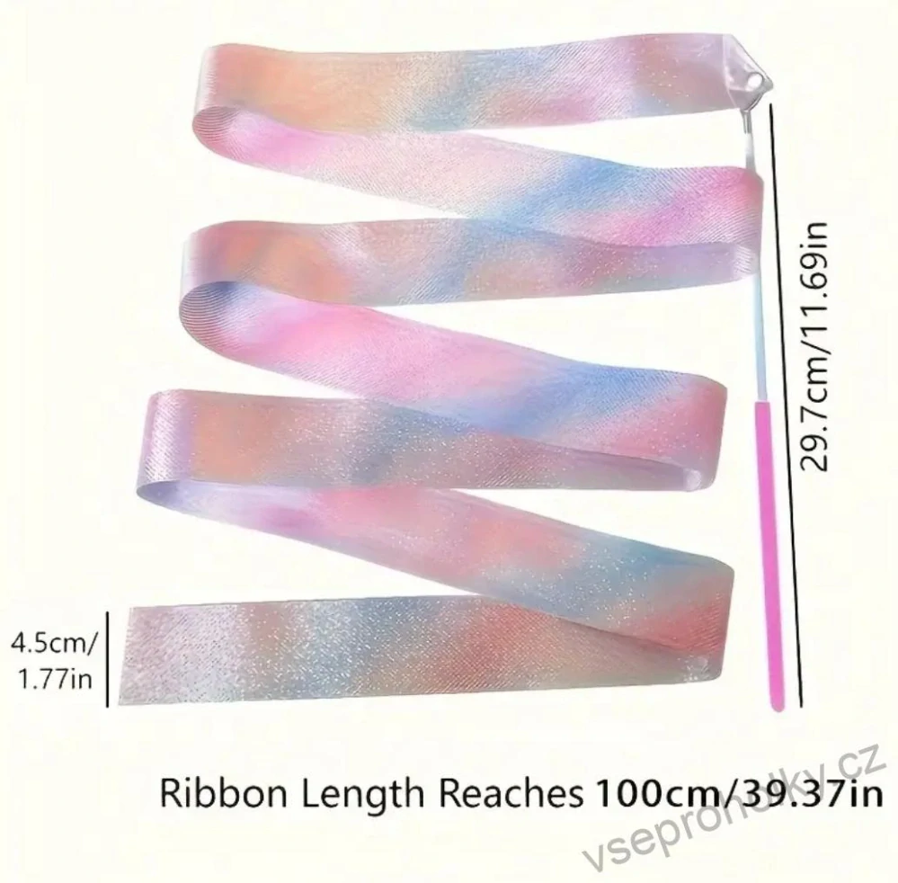 Gymnastická růžová třpytivá stuha – 100 cm