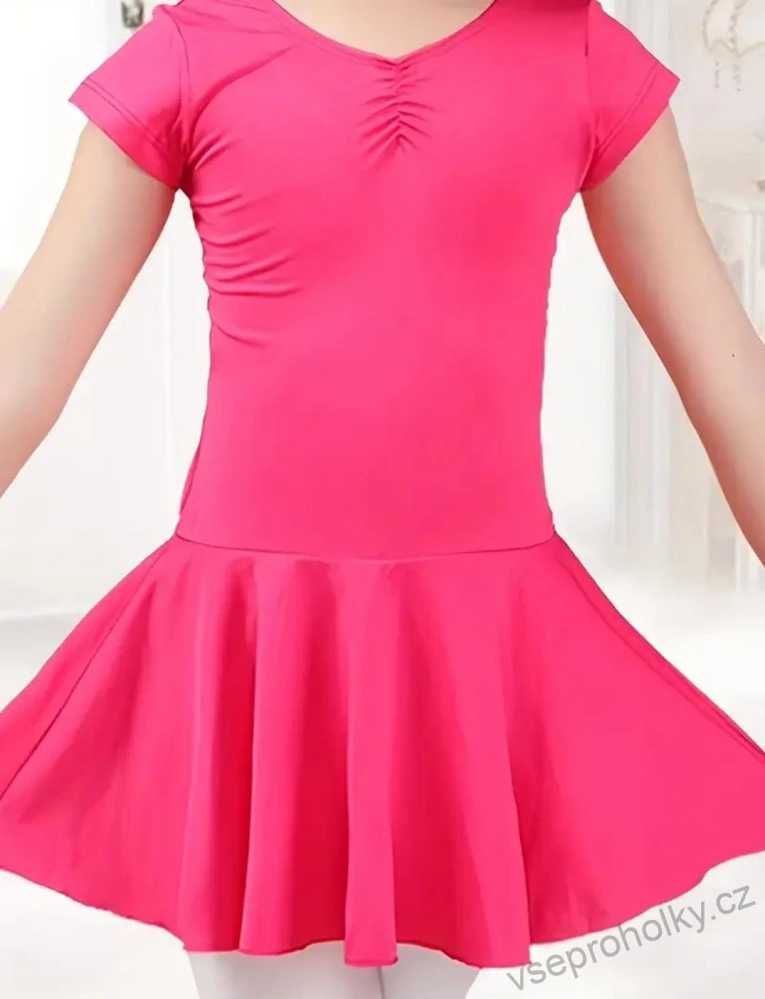 Dívčí taneční šaty / trikot s našitou sukýnkou růžový
