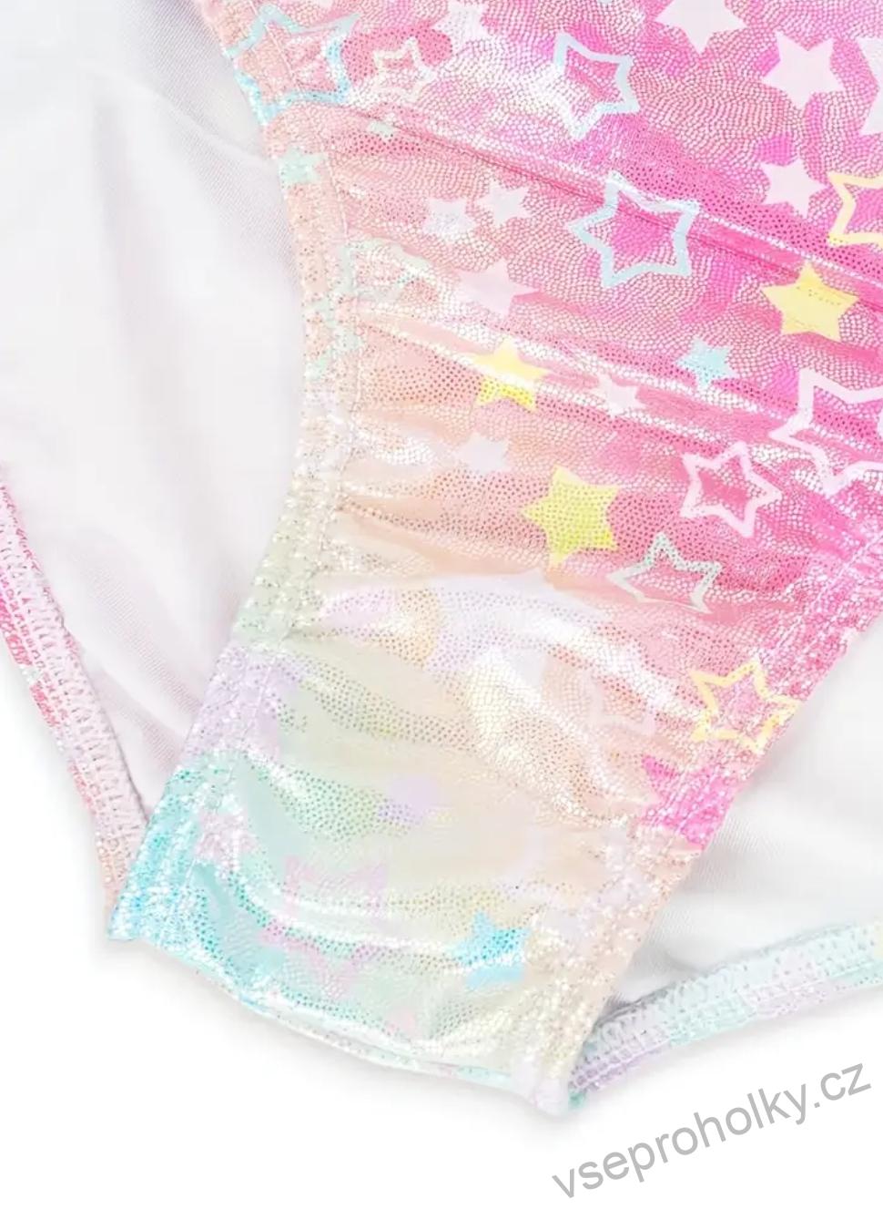 Set gymnastický dres bez rukávů s kraťasy + gumička – duhový