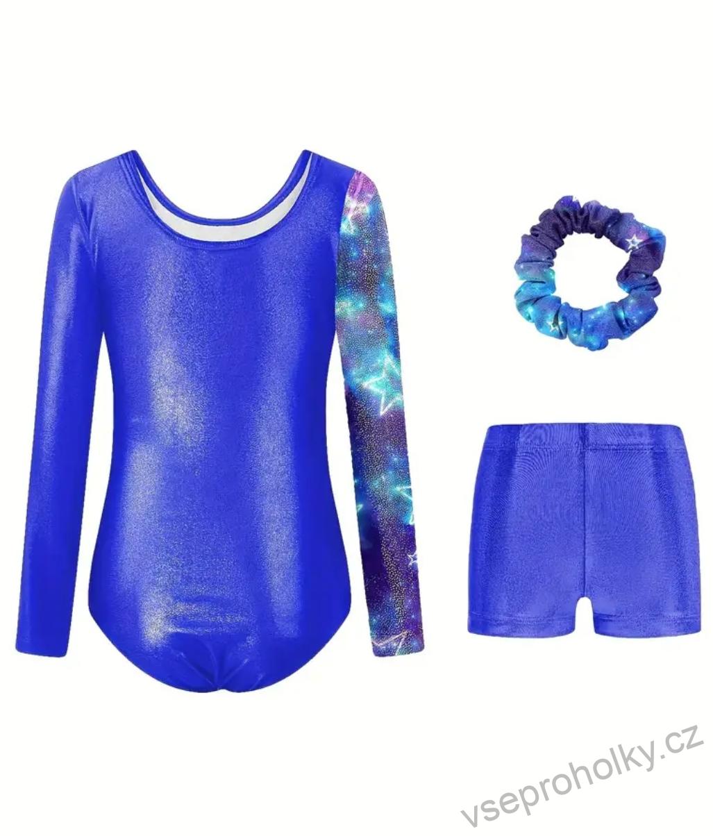 Modrý gymnastický set s kamínky a hvězdičkami /vseproholky.cz