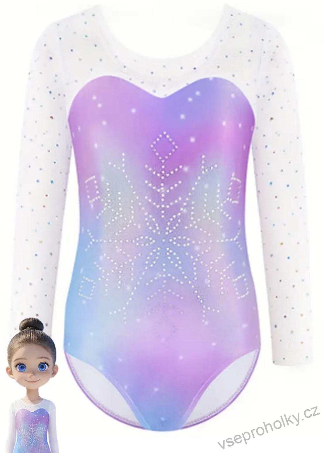 Fialový zdobený gymnastický dres s dlouhým rukávem
