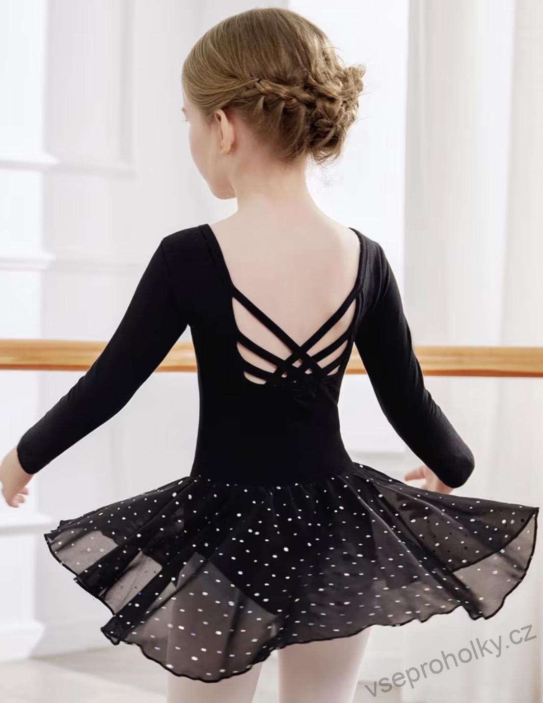 Divčí černý baletní dres se třpytivou sukýnkou
