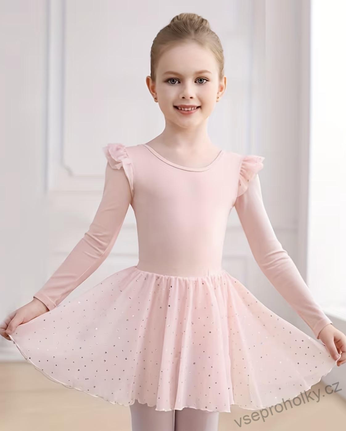 Dívčí baletní dres se sukýnkou a gumičkou – růžový set