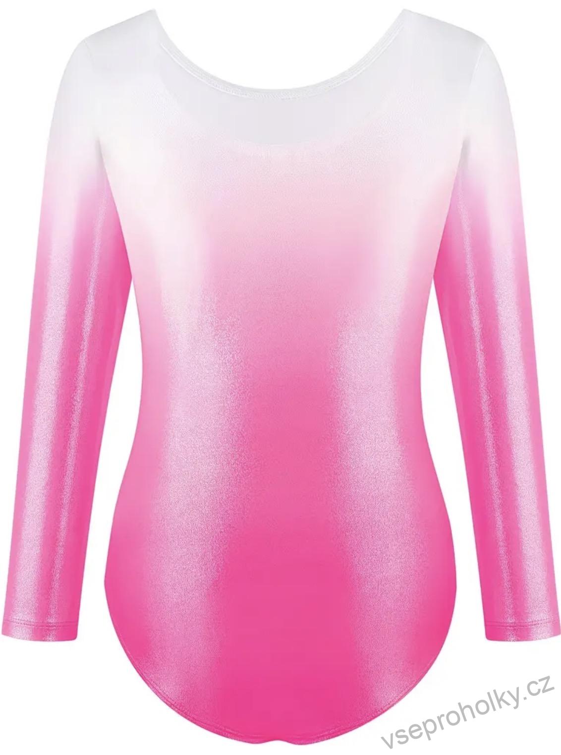 Růžový zdobený gymnastický dres s dlouhým rukávem