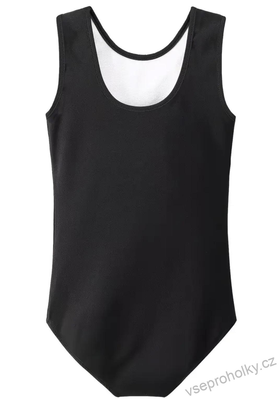 Dívčí gymnastický dres – černý s růžovými a bílými pruhy
