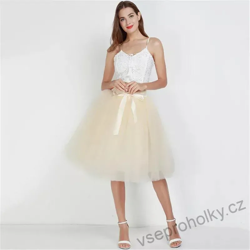 Smetanová champagne 6 vrstvá tylová tutu sukně 65 cm 