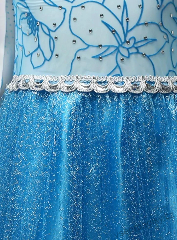 Modré šaty Elza Frozen s dlouhou vlečkou a ledovou sukýnkou