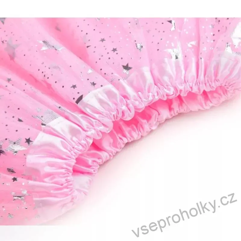 Dívčí růžová tylová tutu sukně se stříbrnými hvězdičkami 40cm
