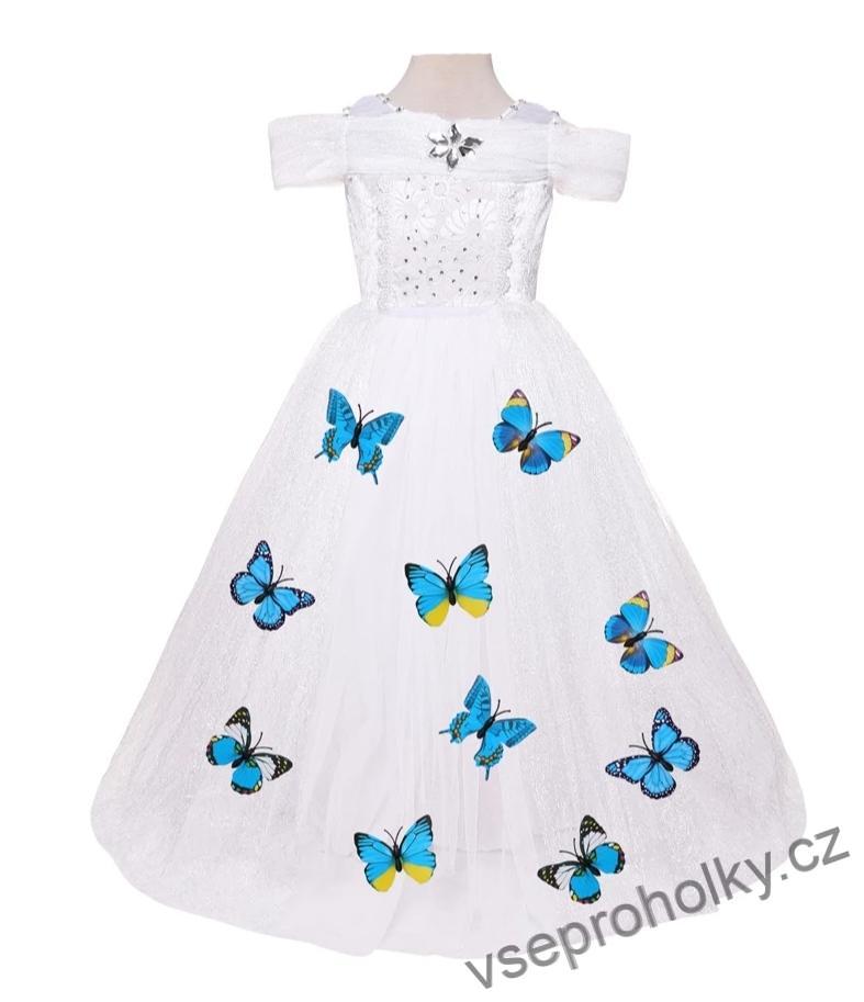 Bílé princeznovské šaty/kostým s motýlky s doplňky 7ks