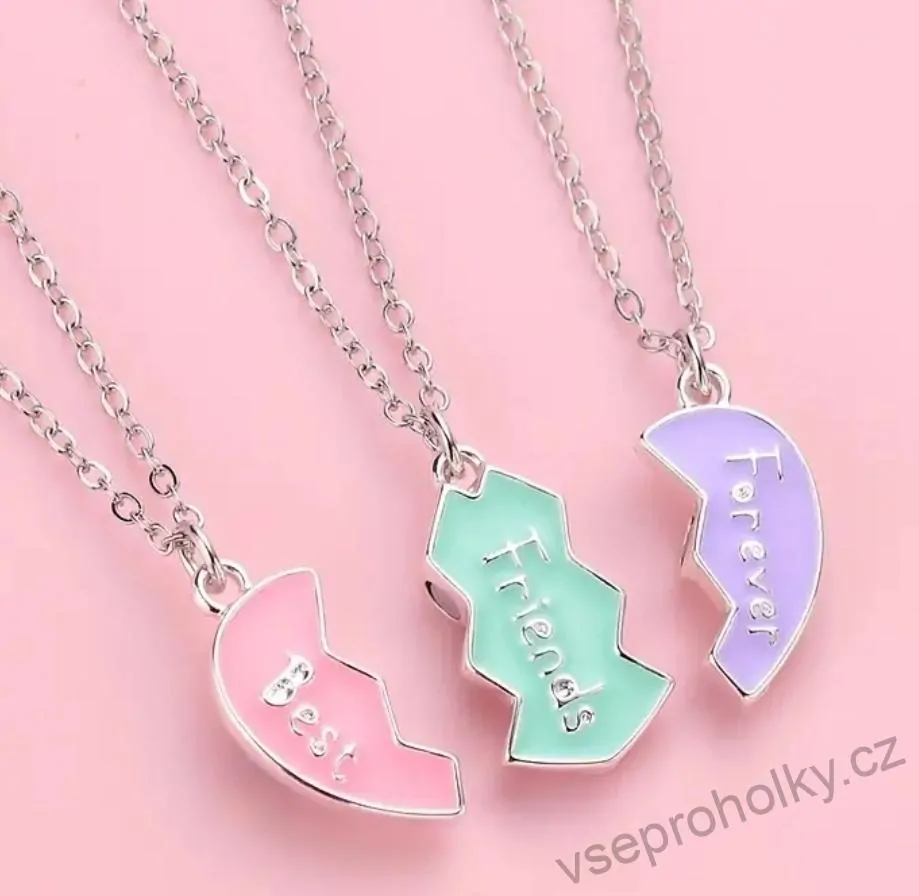 3ks Řetízky párové - Srdce Nejlepší kámošky a kámoši navždy, Best Friends Forever 