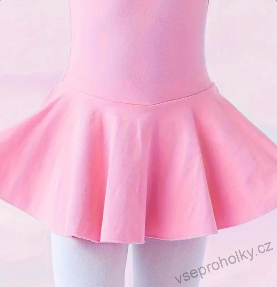 Růžový taneční trikot s krátkým rukávem a sukní