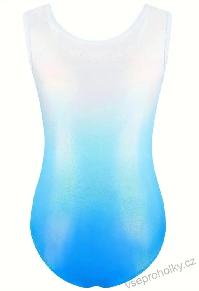 Dívčí gymnastický dres bez rukávů s kraťasy, gumička - modrý
