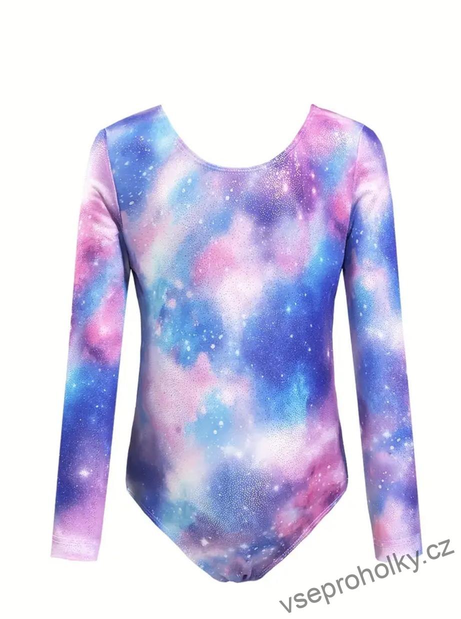 Dívčí gymnastický dres s dlouhým rukávem a kraťasy, gumička 