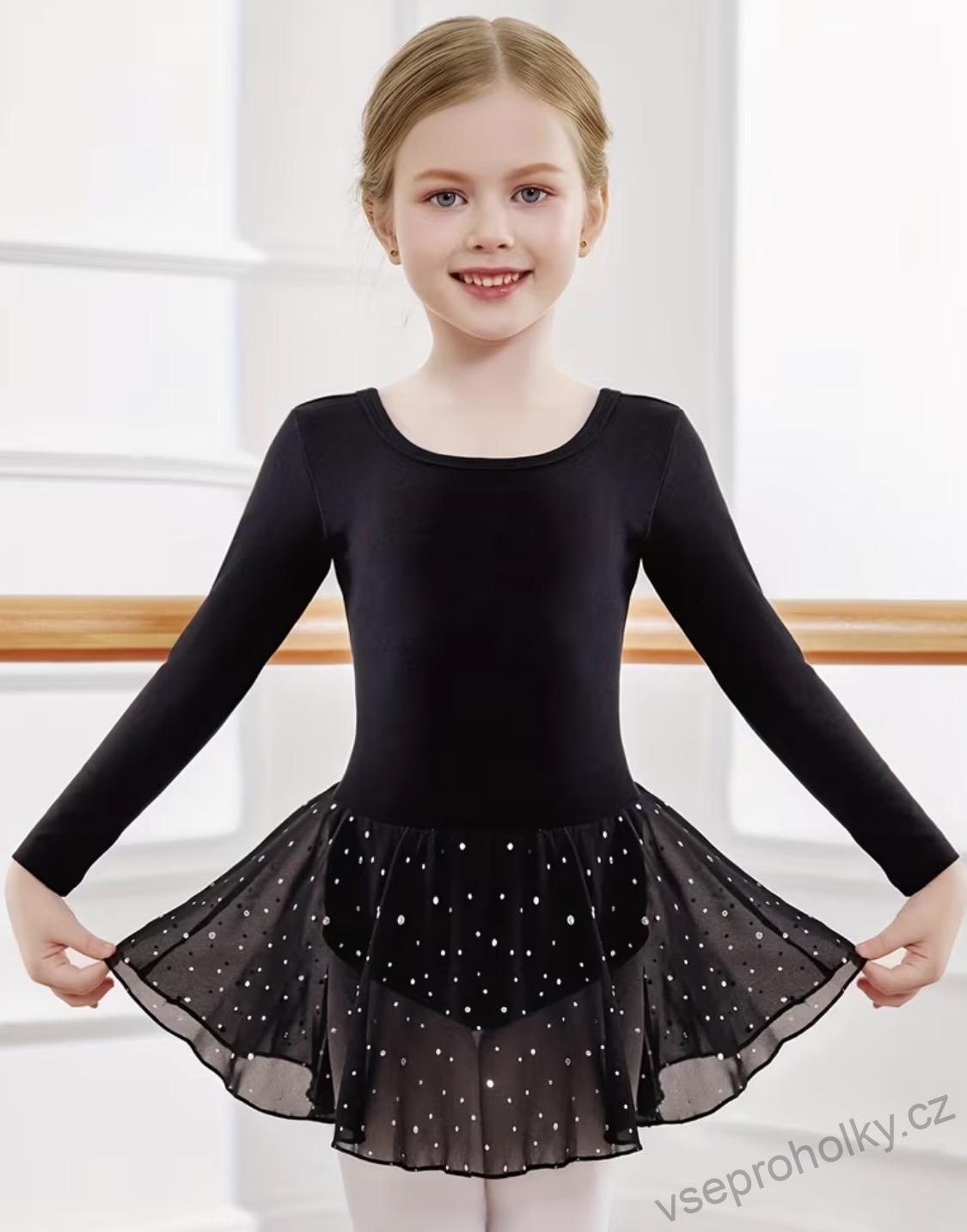 Divčí černý baletní dres se třpytivou sukýnkou
