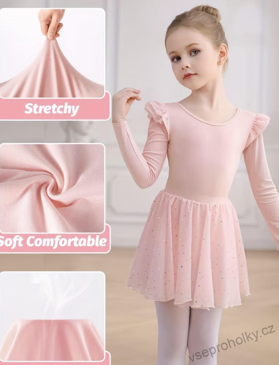 Dívčí baletní dres se sukýnkou a gumičkou – růžový set