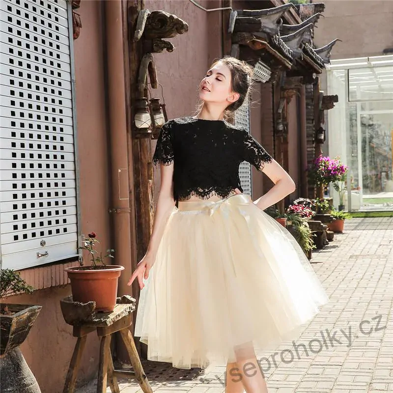 Smetanová champagne 6 vrstvá tylová tutu sukně 65 cm 