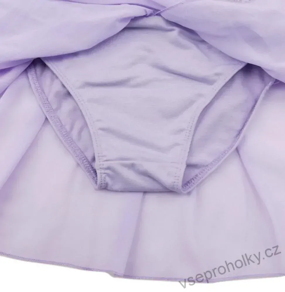 Dívčí taneční trikot na ramínka ozdobený flitry se všitou sukní 