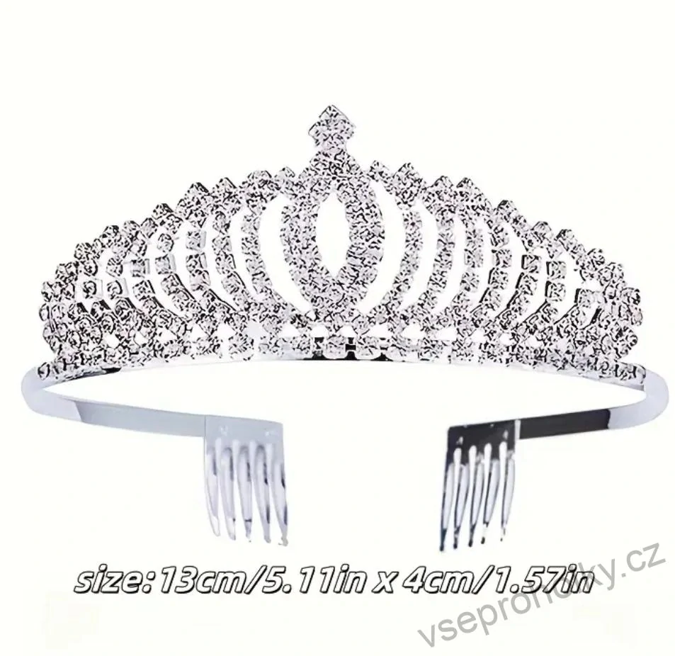 Luxusní korunka s kamínky - TIÁRA do vlasů QUEEN - Stříbrná