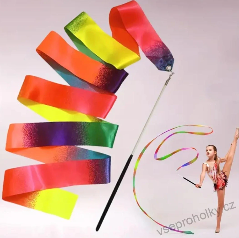 Gymnastická stuha s tyčkou - duhová 200m