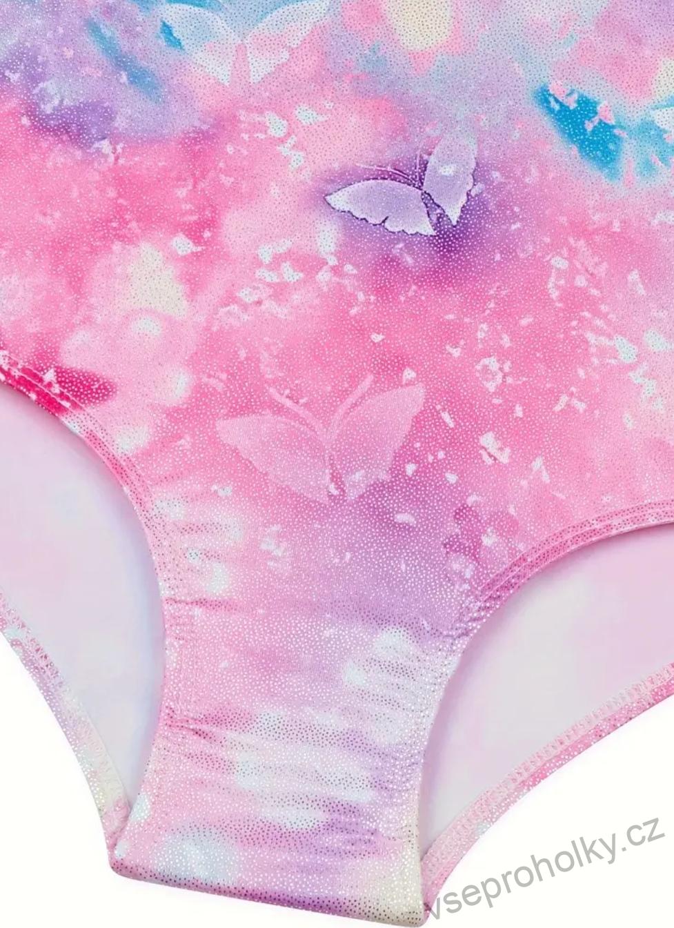 Gymnastický dres – růžový, trpělivý s motýlky