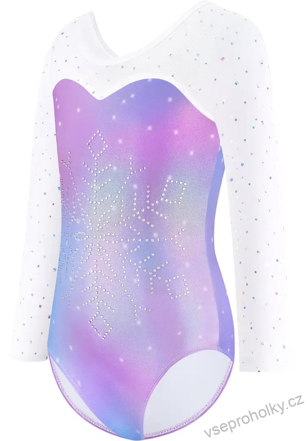 Fialový zdobený gymnastický dres s dlouhým rukávem