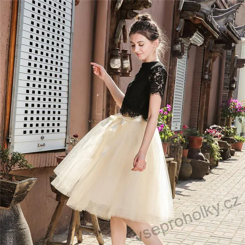 Smetanová champagne 6 vrstvá tylová tutu sukně 65 cm 