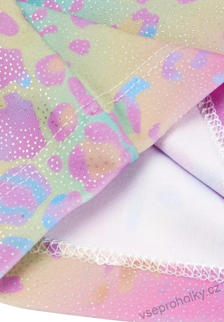 Dětský gymnastický set duhový třpytivý – dres, kraťasy, gumička