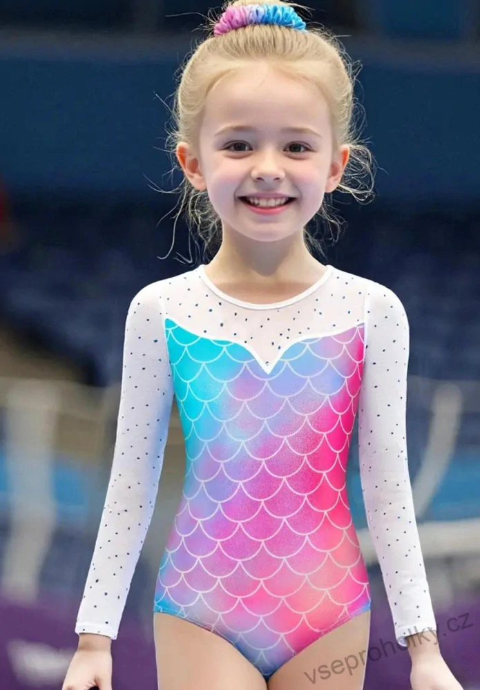 Dívčí gymnastický dres s dlouhým rukávem mořská panna