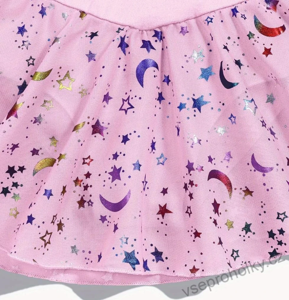 Dívčí trikot s kratkým rukávem a sukýnkou - růžový