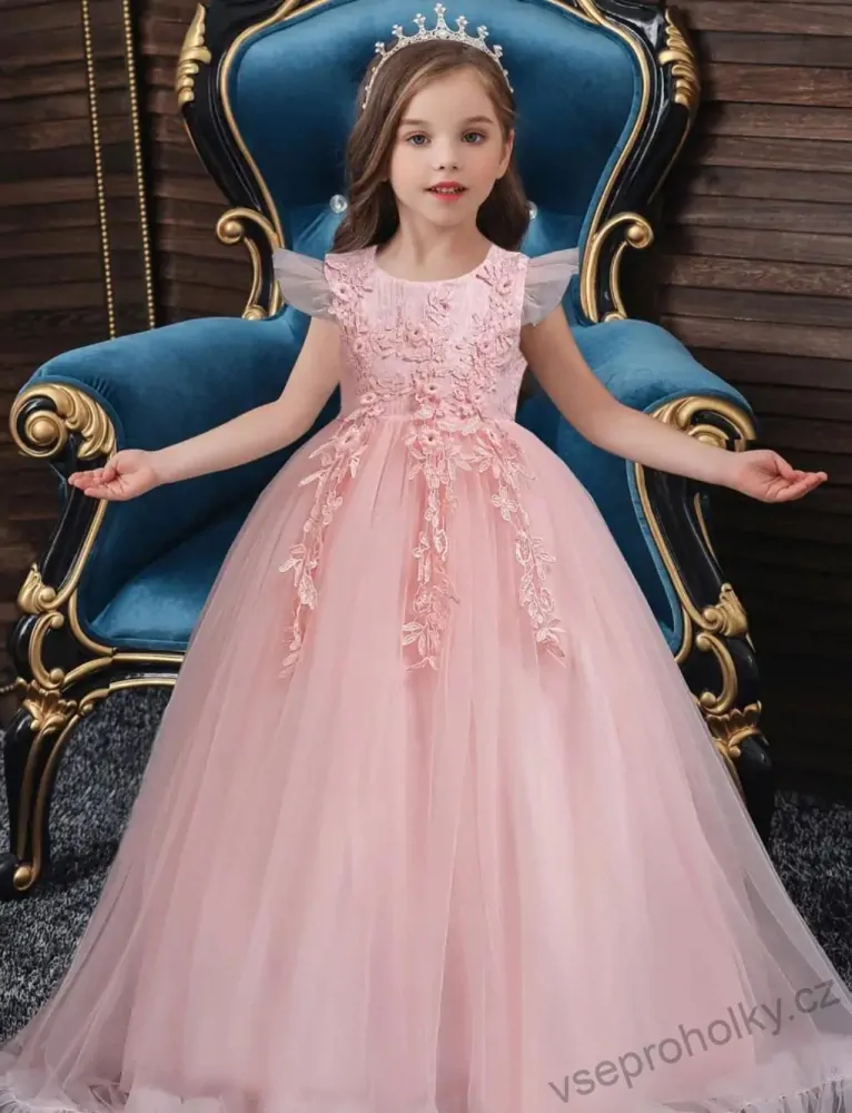 Šaty dětské dlouhé slavnostní růžové Rosa princeznovské luxusní