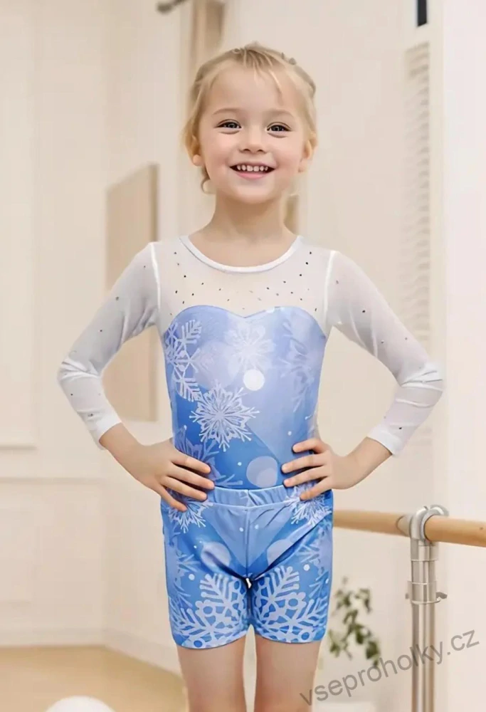 Dívčí gymnastický set modrý třpytivý s vločkami