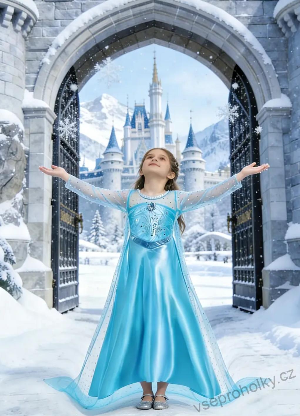 Modré šaty Elza Frozen s dlouhou vlečkou 