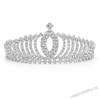Luxusní korunka s kamínky - TIÁRA do vlasů QUEEN - Stříbrná