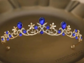 Jemná princeznovská korunka Elza s modrými kamínky