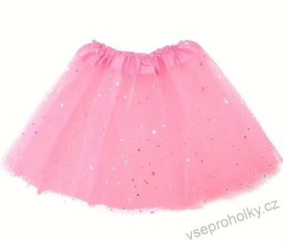 Dívčí růžová tylová tutu sukně se stříbrnými hvězdičkami 40cm
